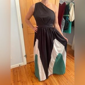 One shoulder maxi dress.